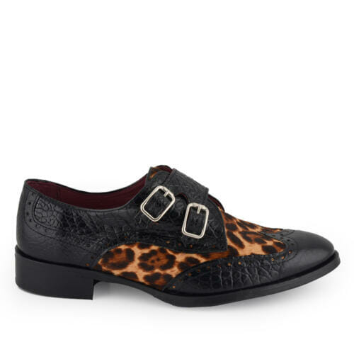 Comprar mocasín de piel negro combinado con efecto leopardo modelo Wodonga II