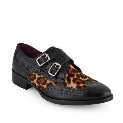 Comprar mocasín de piel negro combinado con efecto leopardo modelo Wodonga II