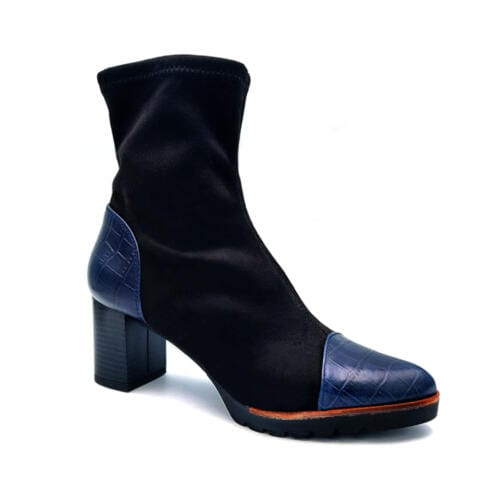 botín de licra con tacón en negro y azul zapateria online zapateria valladolid