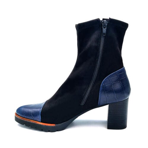 botín de licra con tacón en negro y azul zapateria online zapateria valladolid